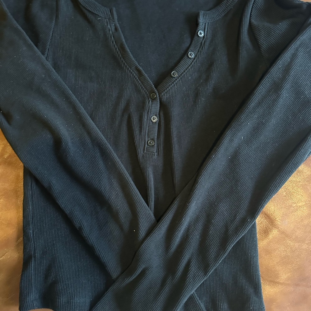 Hollister Black Ribbed Henley Shirt